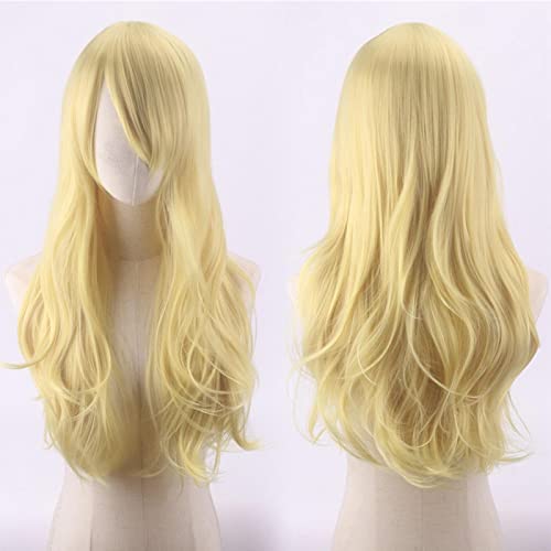 70cm Fashion Long Wavy Anime Cosplay Wig White Black Blue Red Pink Purple Blonde Synthetic Hair Halloween Party Wigs For Women OneSize yellow2 von RUIRUICOS