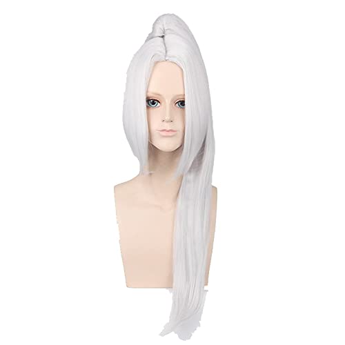 80cm Anime Fate Grand Order Silver White Black Long Cosplay Wig With Claw Ponytail Synthetic Hair Halloween Costume Wigs For Men OneSize silverwhite von RUIRUICOS