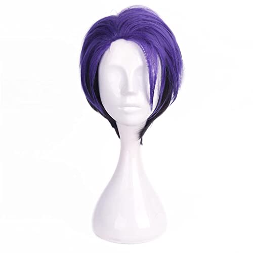 A3! Jyuza Hyodo Cosplay Short Black Purple Mixed Color Heat Resistant Synthetic Hair+ Wig Cap Halloween Party von RUIRUICOS