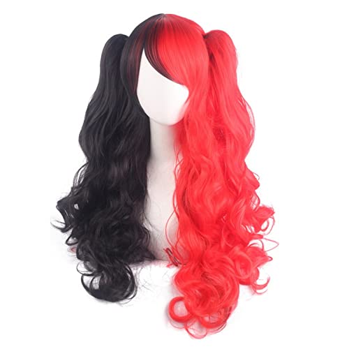 Anime Colorful Long Curly Wig With Claw Ponytail ita Synthetic Hair Black Red Auburn Pink Blue Halloween Party Wigs For Women OneSize blackred von RUIRUICOS