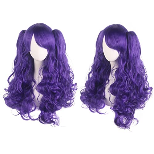 Anime Colorful Long Curly Wig With Claw Ponytail ita Synthetic Hair Black Red Auburn Pink Blue Halloween Party Wigs For Women OneSize purple von RUIRUICOS