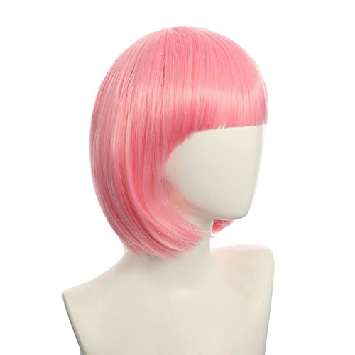 Anime Halloween Cosplay Wig Synthetic Hair Red Purple Black Blue Silver White Blonde Green Pink Short Bob Wigs For Women Peruca OneSize pink von RUIRUICOS