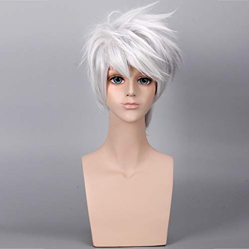 Anime Hatake Kakashi Short Cosplay Wig Silver White Heat Resistant Sythetic Hair Wigs For Men + Headband + Mask OneSize wigonly von RUIRUICOS