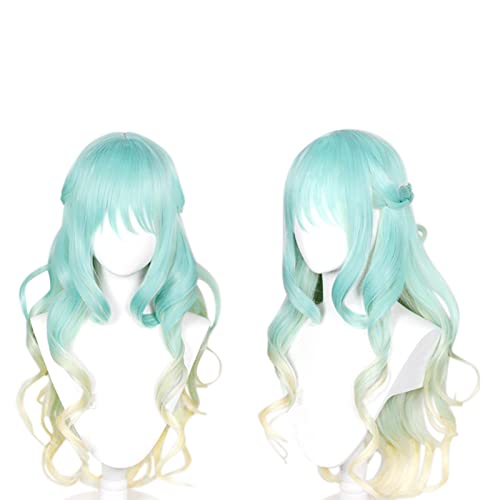 Anime High-Rise Invasion Shinzaki Kuon Cosplay Wig Long Curly Gradient Light Blue Hair Tenkuu Shinpan Heat Resistant + Wig Cap von RUIRUICOS