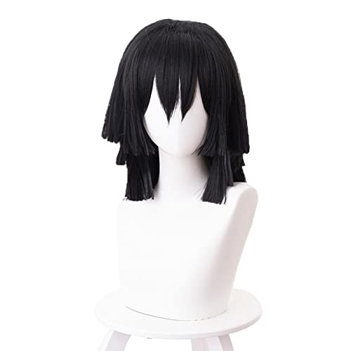 Anime Iguro Obanai Cosplay Black Wig Kimetsu no Yaiba Heat-resistant Fiber Hair + Wig Cap Party Men Women von RUIRUICOS