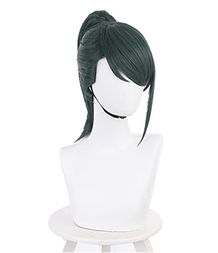 Anime Jujutsu Kaisen Cosplay Wig Maki Zen in Long Ponytail Green Hair + Wig Cap Synthetic Theater Version Halloween Party von RUIRUICOS