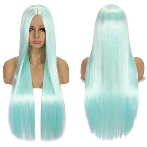 Anime Long Straight Cosplay Wig Synthetic Hair Pink Blue Red Grey Blonde Purple Black Halloween Costume Party Wigs For Women OneSize lightblue von RUIRUICOS