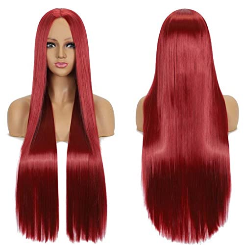 Anime Long Straight Cosplay Wig Synthetic Hair Pink Blue Red Grey Blonde Purple Black Halloween Costume Party Wigs For Women OneSize red von RUIRUICOS