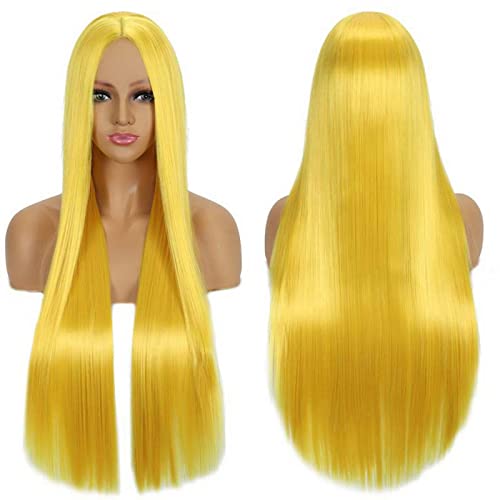 Anime Long Straight Cosplay Wig Synthetic Hair Pink Blue Red Grey Blonde Purple Black Halloween Costume Party Wigs For Women OneSize yellow von RUIRUICOS