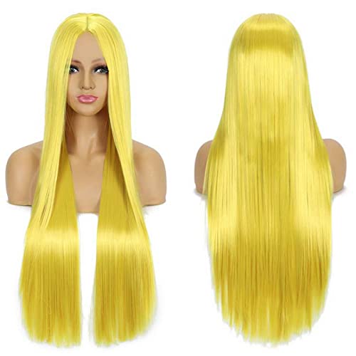 Anime Long Straight Cosplay Wig Synthetic Hair Pink Blue Red Grey Blonde Purple Black Halloween Costume Party Wigs For Women OneSize yellow2 von RUIRUICOS