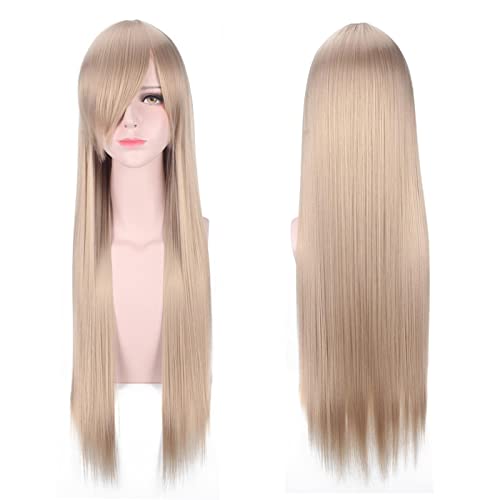 Anime Long Straight Cosplay Wig With Bangs Halloween Costume Blonde Red Black Blue Purple Grey Hair Wigs For Women OneSize blonde3 von RUIRUICOS