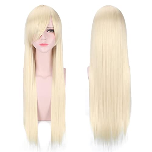 Anime Long Straight Cosplay Wig With Bangs Halloween Costume Blonde Red Black Blue Purple Grey Hair Wigs For Women OneSize lightblonde von RUIRUICOS