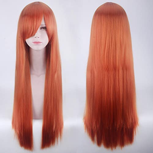 Anime Long Straight Cosplay Wig With Bangs Halloween Costume Blonde Red Black Blue Purple Grey Hair Wigs For Women OneSize orangered von RUIRUICOS