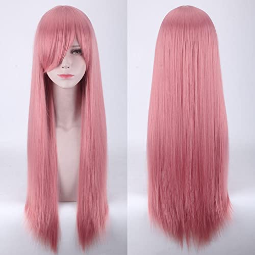 Anime Long Straight Cosplay Wig With Bangs Halloween Costume Blonde Red Black Blue Purple Grey Hair Wigs For Women OneSize pink von RUIRUICOS