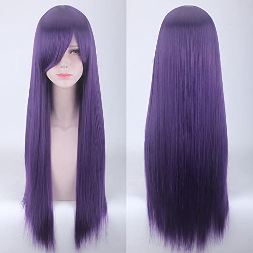 Anime Long Straight Cosplay Wig With Bangs Halloween Costume Blonde Red Black Blue Purple Grey Hair Wigs For Women OneSize purple von RUIRUICOS