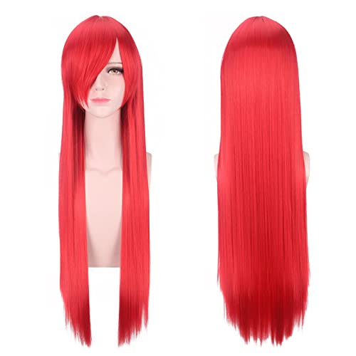 Anime Long Straight Cosplay Wig With Bangs Halloween Costume Blonde Red Black Blue Purple Grey Hair Wigs For Women OneSize red von RUIRUICOS