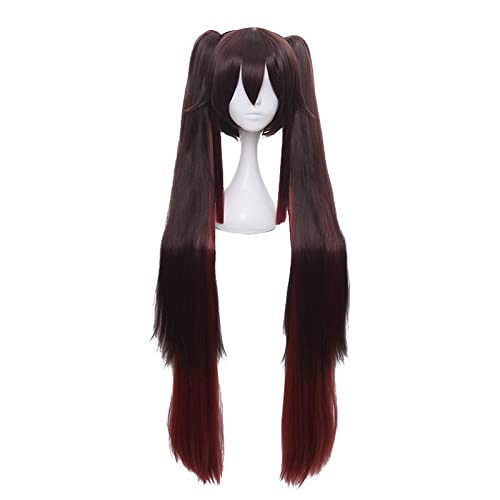 Anime Project Hu Tao Cosplay Wig Synthetic Hair Genshin Impact Auburn Ombre Long Halloween Costume Party Wigs With Ponytails von RUIRUICOS