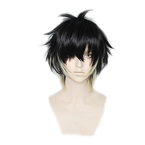 Anime Slow Damage Towa Cosplay Wig Men Short Black Yellow Heat Resistant Synthetic Hair Wigs von RUIRUICOS