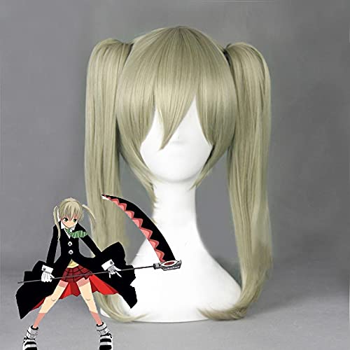 Anime Soul Eater Maka Albarn Cosplay Wigs Linen Double ponytail Heat Resistant Synthetic Hair Wig + Wig Cap von RUIRUICOS