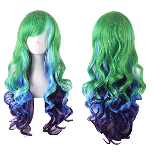 Anime ita Long Wavy Green Blue Ombre Wig Synthetic Hair Halloween Costume Party Cosplay Wigs For Women High Temperature Fiber von RUIRUICOS