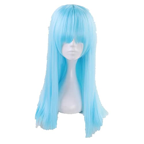 Aotu World Sky Blue Long Cosplay Wig With Bangs 60cm 65cm lemon Straight Synthetic Hair Halloween Costume Party Wigs For Women OneSize lightblue von RUIRUICOS