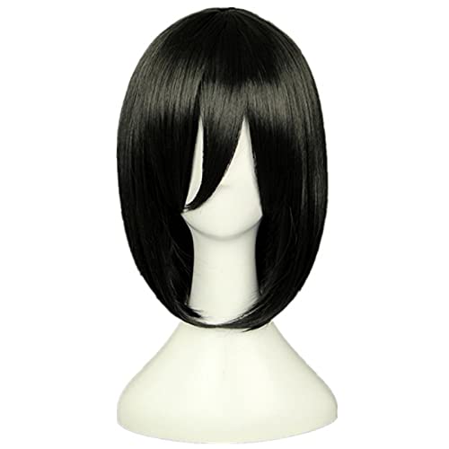 Attack on Titan Mikasa Ackerman Cosplay Wigs Black Straight Bob Heat Resistant Synthetic Hair Halloween Carnival Costume Wig von RUIRUICOS