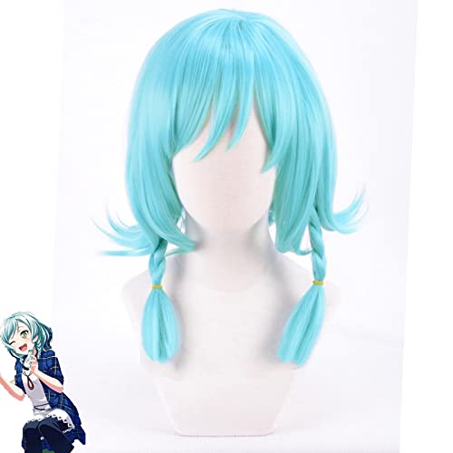 BanG Dream! Hikawa Hina Cosplay Short Braid Ice Blue Heat Resistant Synthetic Hair+ Wig Cap Halloween Party von RUIRUICOS