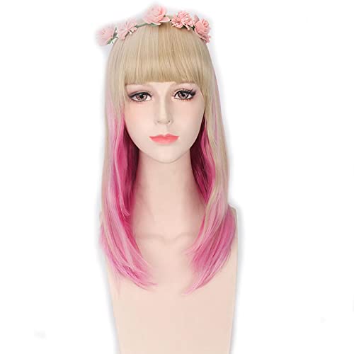 Bob Wigs For Women Fashion Sexy Medium Long Blonde Pink Orange Ombre Wig Cosplay Costume Hairpiece OneSize 191 von RUIRUICOS