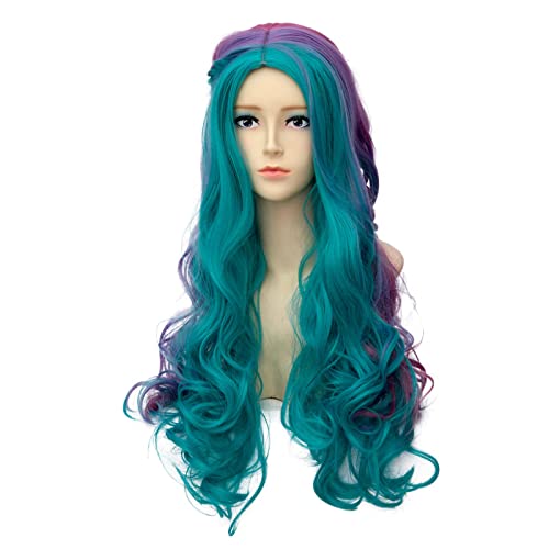 Braiding Style Long Curly Rainbow Wig Cosplay Costume Synthetic Hair Perucas Fashion Harajuku ita Long Colorful Hairpiece von RUIRUICOS