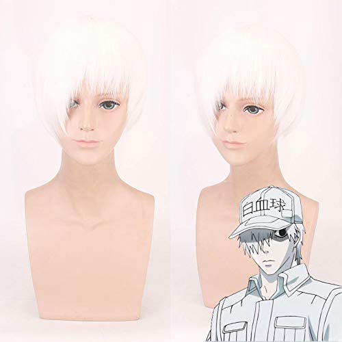 Cells at Work Cosplay Wig Synthetic Hair Halloween Costume Red Blood Hataraku Saibou Platelet Erythrocyte Leukocyte Party Wigs OneSize white von RUIRUICOS