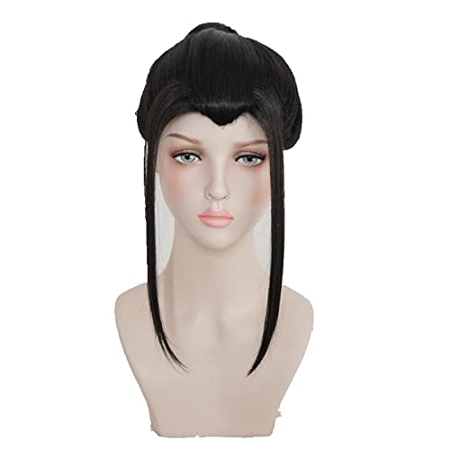 Chinese Ancient Costume Short Black Ponytail Wig Cosplay Men Women Synthetic Hair Wigs For Halloween Party With Beauty Tip von RUIRUICOS