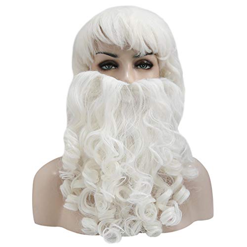 Christmas Role Play Facial Hair Wig Santa Claus Beard Wig White Curly Long Synthetic Hair Xmas Cosplay Costume Gift Hairpiece von RUIRUICOS