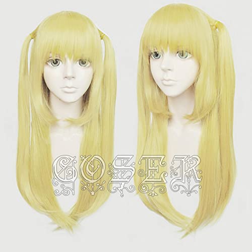 Death Note Amane Misa Cosplay Long Straight Golden Ponytails Heat Resistant Synthetic Hair+ Wig Cap Halloween Party Carnival von RUIRUICOS