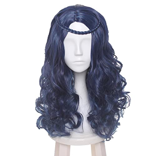 Descendants 2 Evie Cosplay Wig Dark Blue Mixed Long Wavy Heat Resistant Synthetic Hair Wigs + Wig Cap von RUIRUICOS