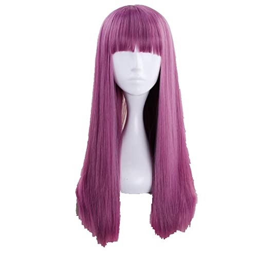Descendants 2 Mal Mix Purple Pink Cosplay Wig Women Long Straight Synthetic Hair Costume Party Role Play Wigs With Bangs 60cm von RUIRUICOS
