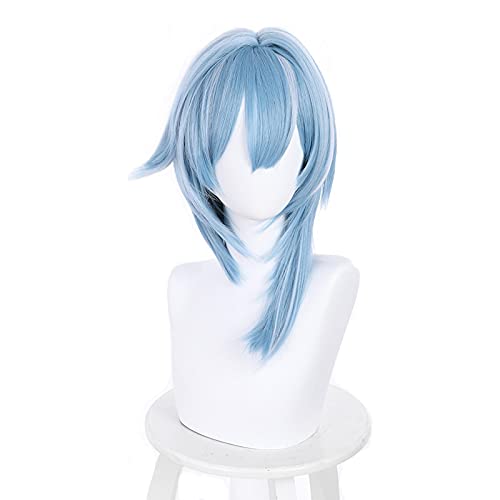 Eula Cosplay Wig Game Genshin Impact Cosplay Blue Mixed White Short Heat Resistant Synthetic Hair Wig von RUIRUICOS