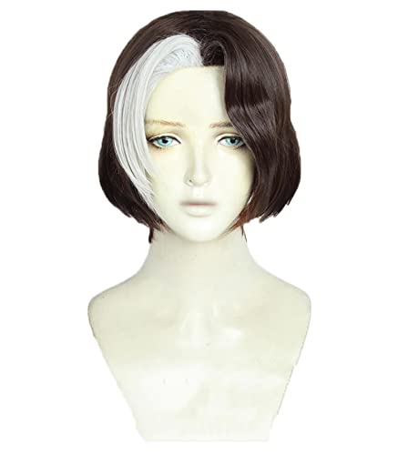 FF14 FFXIV Emet-Selch Brown Silver Short Curly Styled Heat Resistant Synthetic Hair Cosplay Wig + Wig Cap von RUIRUICOS