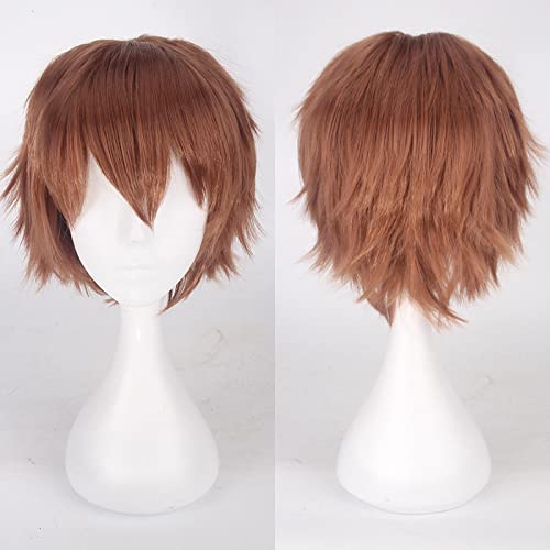 Fashion Cheap Short Cosplay Wig Men Heat Resistant Synthetic Hair Halloween Costume Party Wigs Peruca + Wig Cap OneSize brown von RUIRUICOS