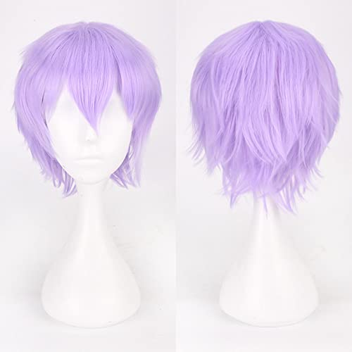 Fashion Cheap Short Cosplay Wig Men Heat Resistant Synthetic Hair Halloween Costume Party Wigs Peruca + Wig Cap OneSize lightpurple von RUIRUICOS