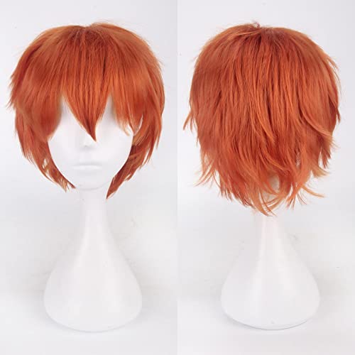 Fashion Cheap Short Cosplay Wig Men Heat Resistant Synthetic Hair Halloween Costume Party Wigs Peruca + Wig Cap OneSize orange von RUIRUICOS