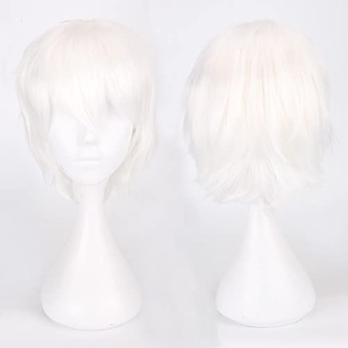 Fashion Cheap Short Cosplay Wig Men Heat Resistant Synthetic Hair Halloween Costume Party Wigs Peruca + Wig Cap OneSize white von RUIRUICOS