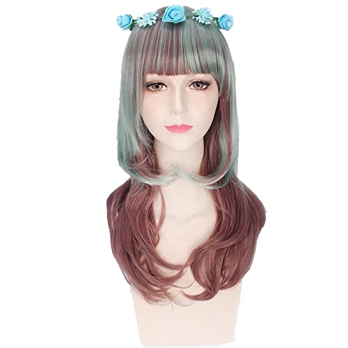 Fashion Harajuku ita Wavy Long Ombre Wig Cosplay Costume Brown Pink Blue Synthetic Hair Wigs For Women OneSize PL-116 von RUIRUICOS