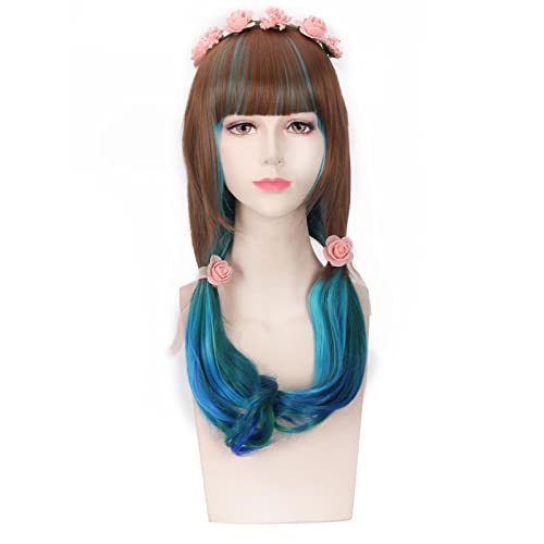 Fashion Harajuku ita Wavy Long Ombre Wig Cosplay Costume Brown Pink Blue Synthetic Hair Wigs For Women OneSize PL-129 von RUIRUICOS