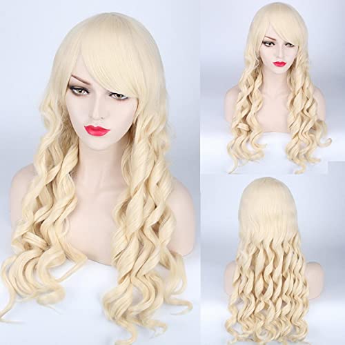 Fashion ita Long Wavy Blonde Brown Cosplay Wig With Bangs Synthetic Hair Halloween Costume Party Play Wigs For Women OneSize lightblonde von RUIRUICOS