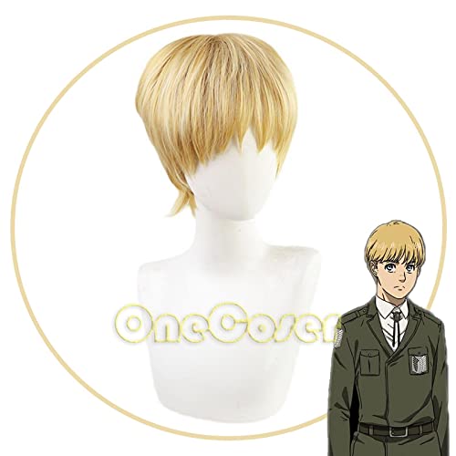 Final Season 4 Anime Attack on Titan Armin Arlert Cosplay Wig Yellow Golden Short Hair Heat-resistant Fiber Hair + Wig Cap von RUIRUICOS