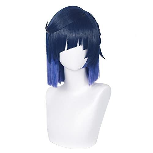 Game Genshin Impact Yelan Cosplay Wig 35cm Mixed Color Straight Heat Resistant Synthetic Hair Women Cosplay Wigs von RUIRUICOS