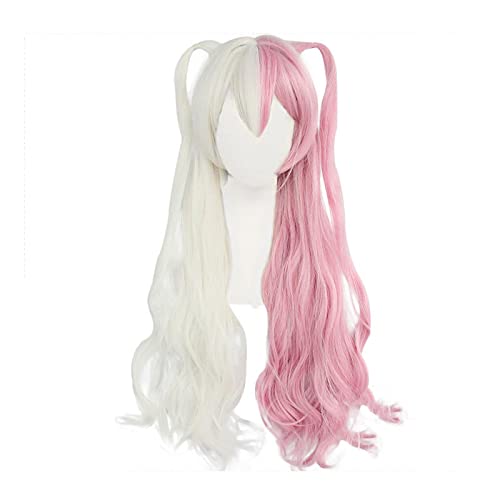 Game Monomi Women Long Wig Cosplay Costume SuperHeat Resistant Synthetic Hair White Pink Wigs von RUIRUICOS