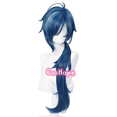 Genshin Impact Kaeya Cosplay Men 80cm Long Ink-Blue Wig Cosplay Anime Cosplay Wigs Heat Resistant Synthetic Wigs Halloween von RUIRUICOS