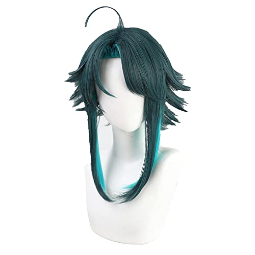 Genshin Impact Xiao Cosplay Wigs Dark Green Short Straight Heat Resistant Synthetic Hair Wig B von RUIRUICOS