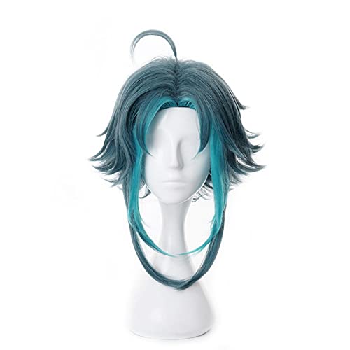 Genshin Impact Xiao Wig Cosplay Dark Green Short Straight Heat Resistant Synthetic Hair Adult Women Halloween Wig von RUIRUICOS